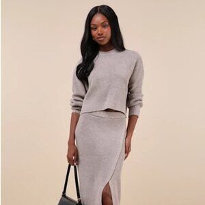 Lulu's Autumn Sweetheart Beige Waffle Knit Two-Piece Sweater Dress - S